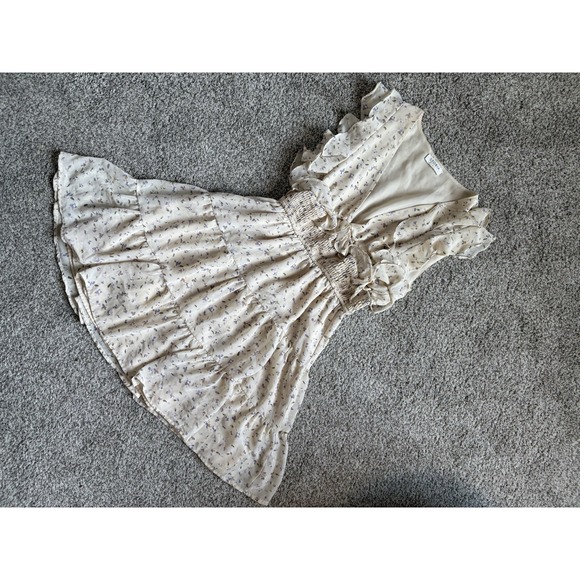 Storia Dresses & Skirts - STORIA Ivory Purple Floral Ruffle Fit & Flare Sundress Sleeveless Size S